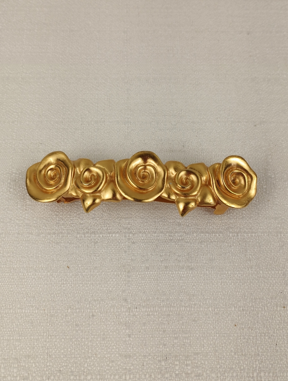 Vintage Gold Tone Triple Rose Floral Hair Clips French Barrettes Anna Klein